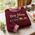 Boy Mom Embroidery Gingham Sweatshirt Ln, Soft Cotton Blend Casual Pullover for Proud Mothers
