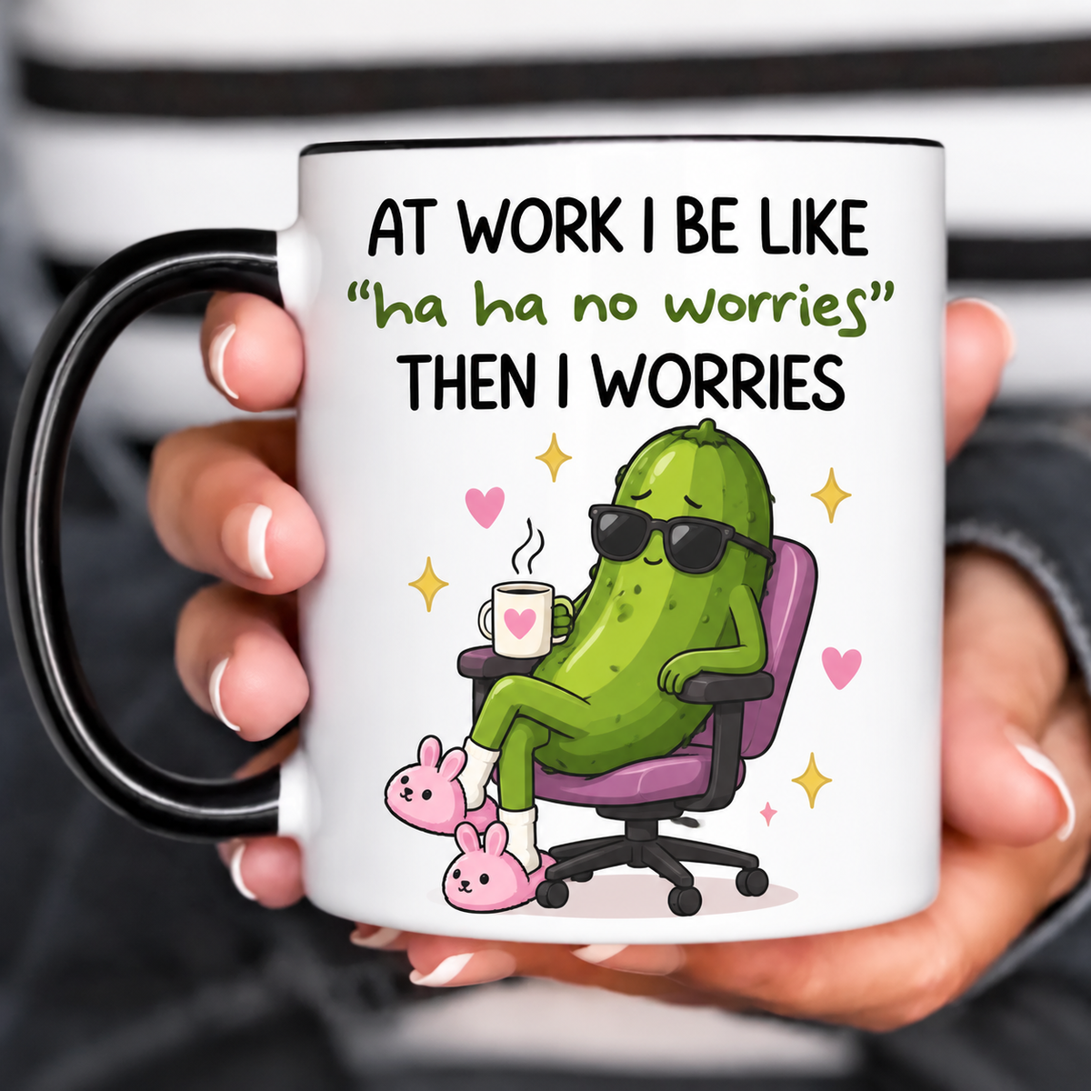 Funny Accent Mug, Emotional Support Pickle Ceramic Coffee Drinkware for Home Office Decor
