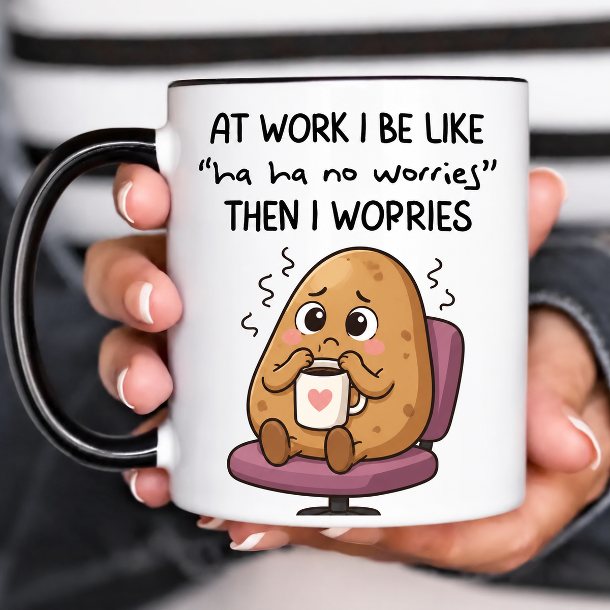 Funny Accent Mug, Anxious Potato Ceramic Coffee Drinkware for Home Office Decor