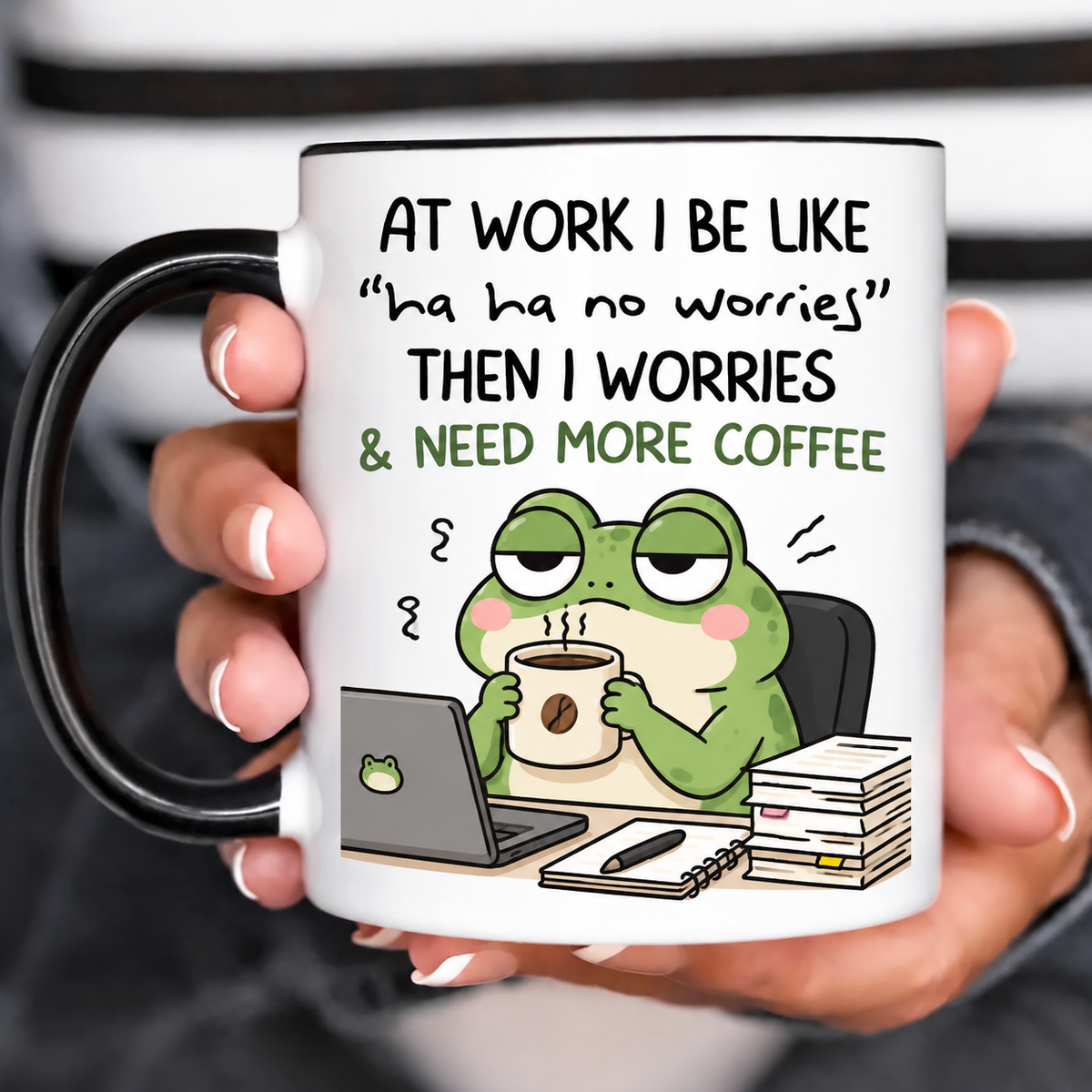 Funny Accent Mug, Coffee Addicted Frog Ceramic Drinkware for Kitchen Decor