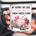 Funny Accent Mug, Sleepy Axolotl Ceramic Coffee Drinkware for Bedroom Desk Decor