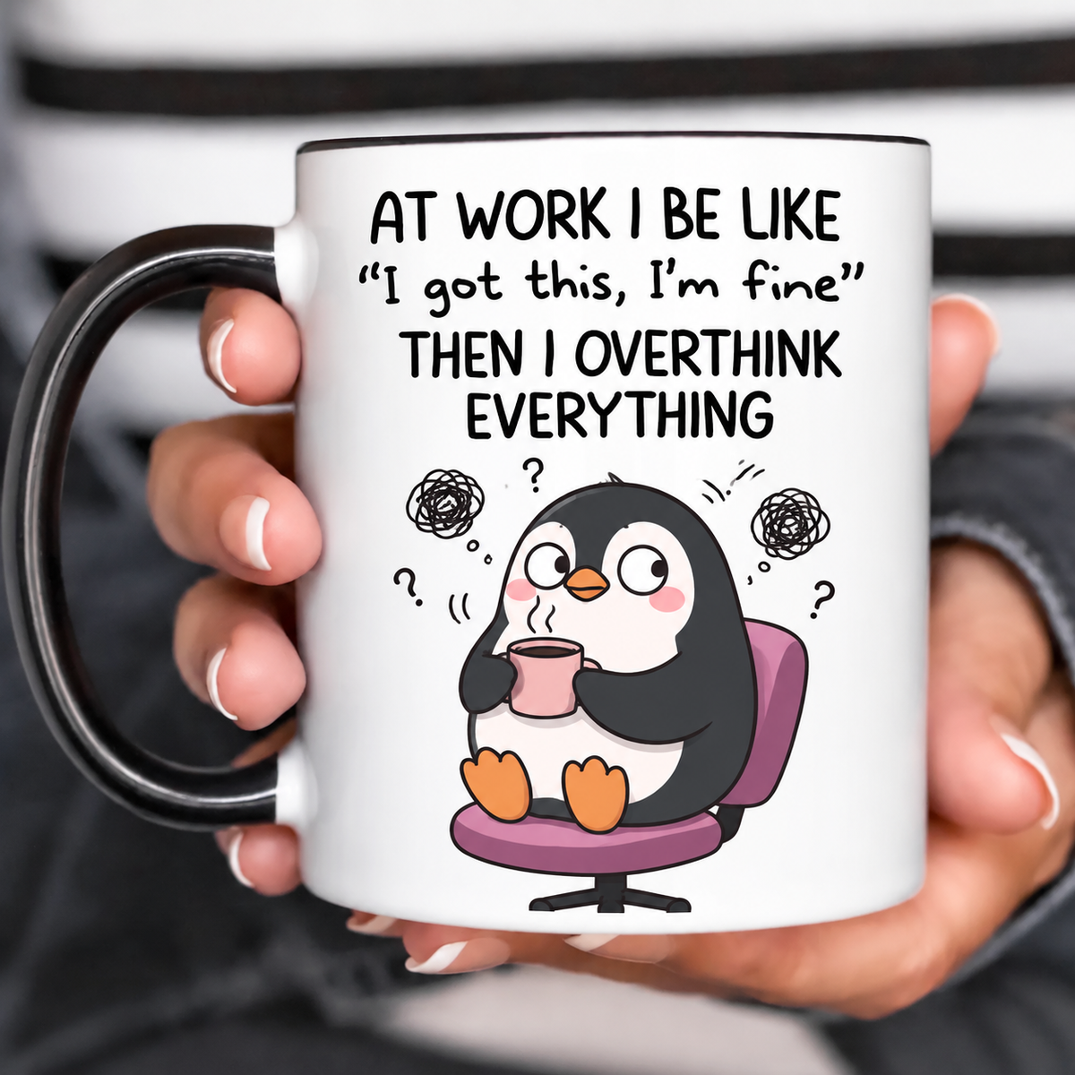 Funny Accent Mug, Socially Awkward Penguin Ceramic Coffee Drinkware for Desk Decor