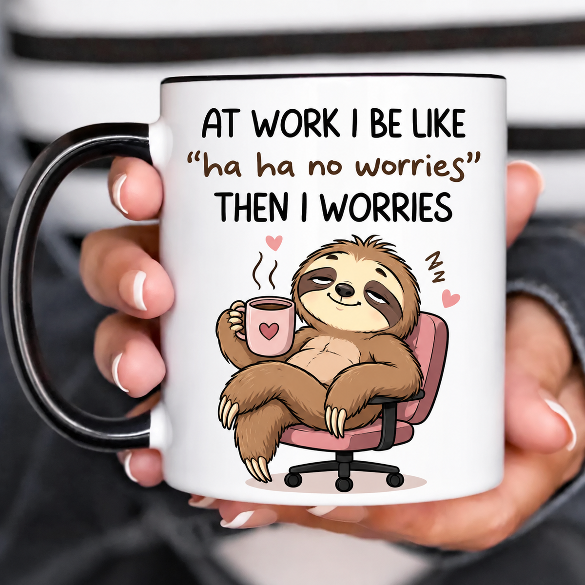 Funny Accent Mug, Caffeinated Sloth Ceramic Drinkware for Coffee Lovers Office Decor