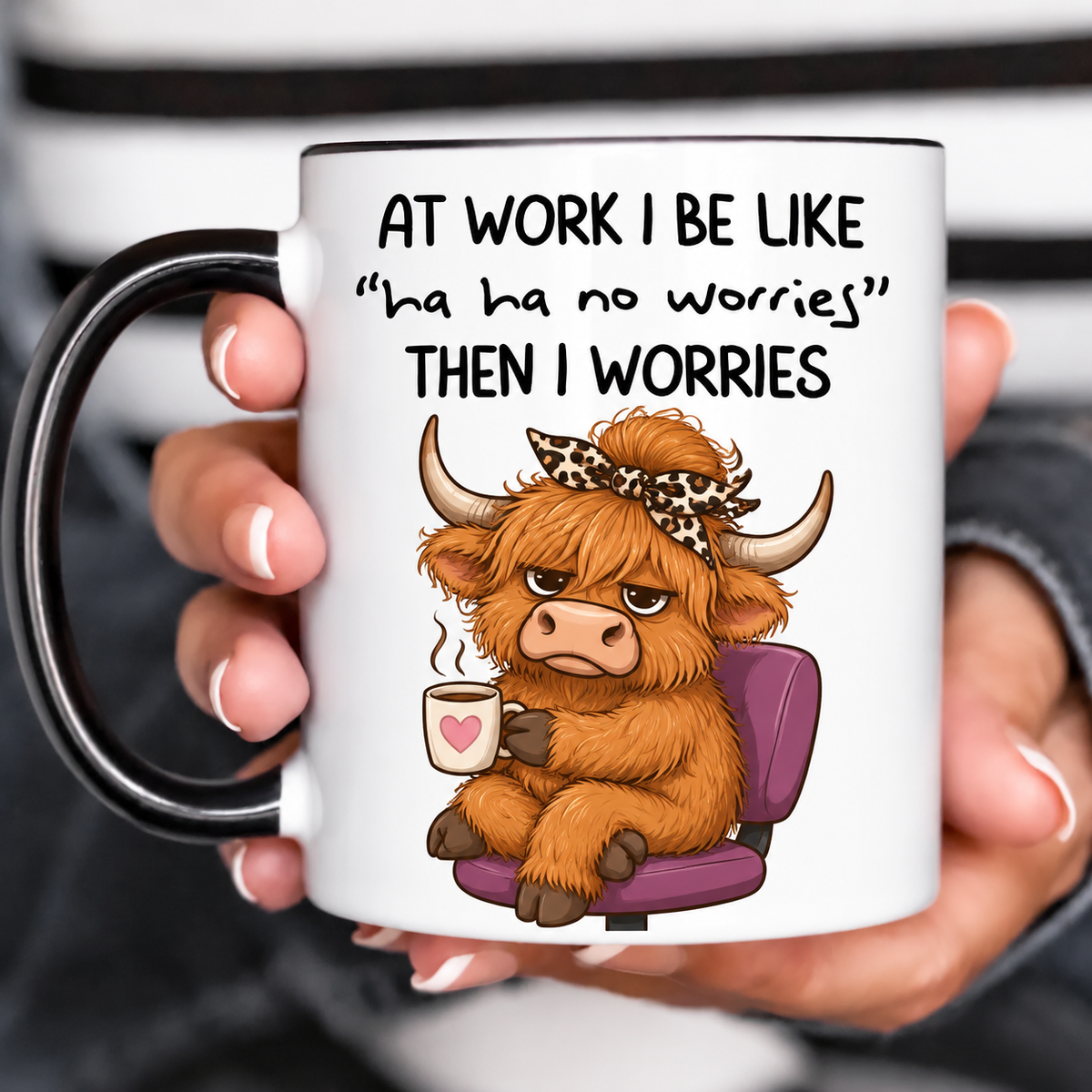 Funny Accent Mug, Grumpy Highland Cow Ceramic Coffee Drinkware for Farmhouse Kitchen Decor