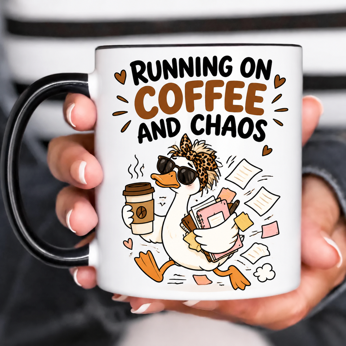 Funny Acent Mug Ln, Running On Coffee And Chaos, Ceramic Cup for Daily Sips, Workplace Humor