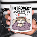 Funny Acent Mug Ln, Introvert Social Battery, Ceramic Cup for Quiet Moments and Home Office Gifts