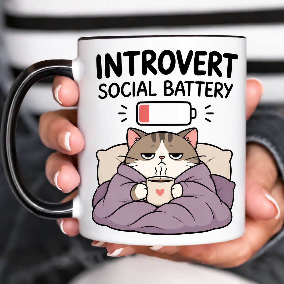 Funny Acent Mug Ln, Introvert Social Battery, Ceramic Cup for Quiet Moments and Home Office Gifts