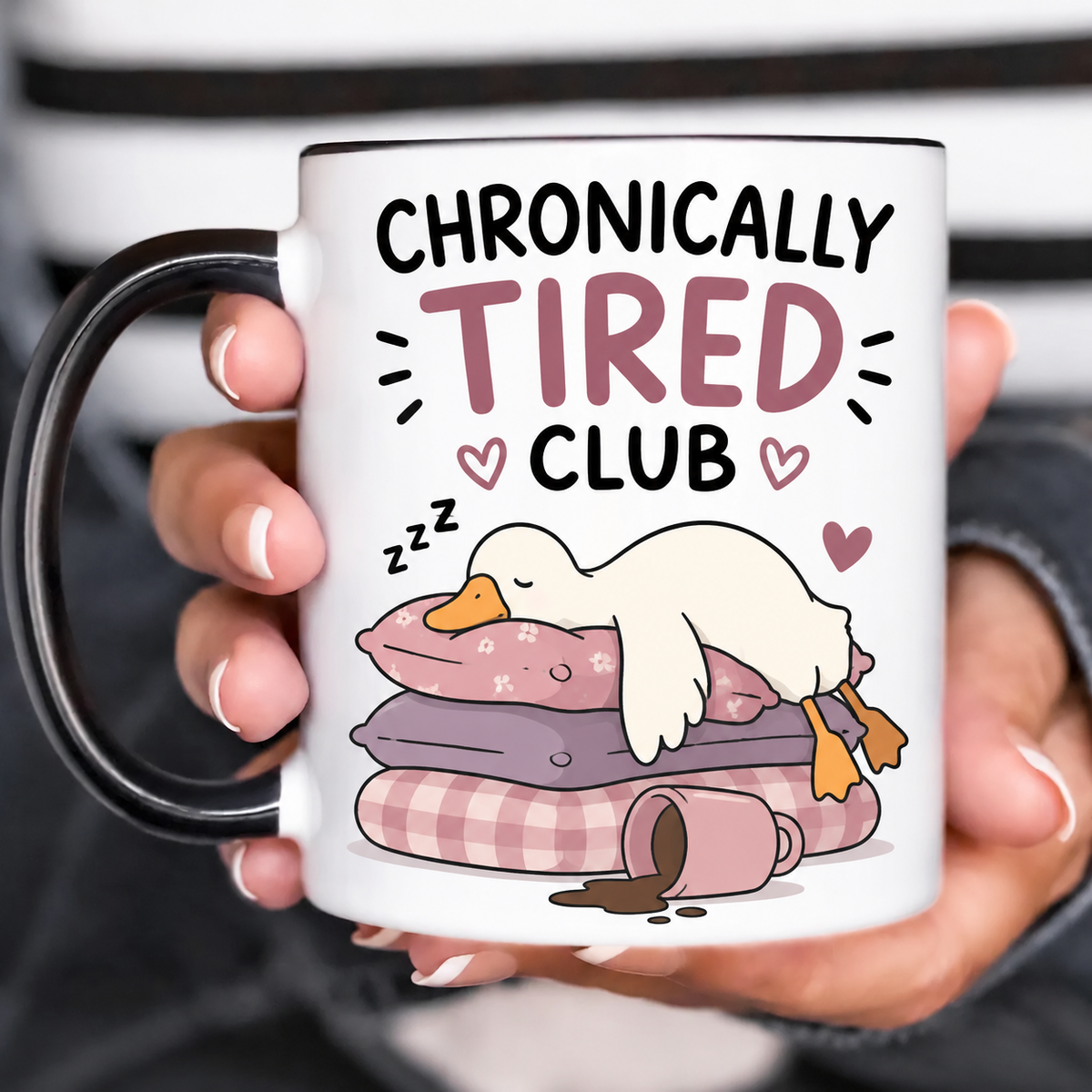 Funny Acent Mug Ln, Chronically Tired Club, Ceramic Cup for Sleepy Friends and Workday Sips