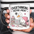 Funny Acent Mug Ln, Overthinking Department, Ceramic Cup for Busy Minds and Workplace Gifts