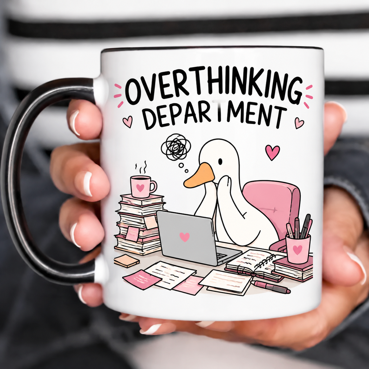 Funny Acent Mug Ln, Overthinking Department, Ceramic Cup for Busy Minds and Workplace Gifts