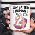 Funny Acent Mug Ln, Low Battery Human, Ceramic Cup for Exhausted Introverts and Desk Decor