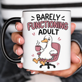 Funny Acent Mug Ln, Barely Functioning Adult, Ceramic Cup for Everyday Survival and Office Humor