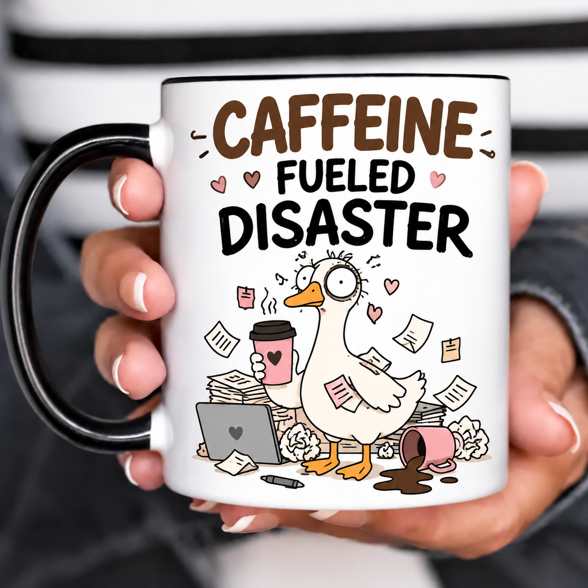Funny Acent Mug Ln, Caffeine Fueled Disaster, Ceramic Cup for Messy Mornings and Coworker Humor