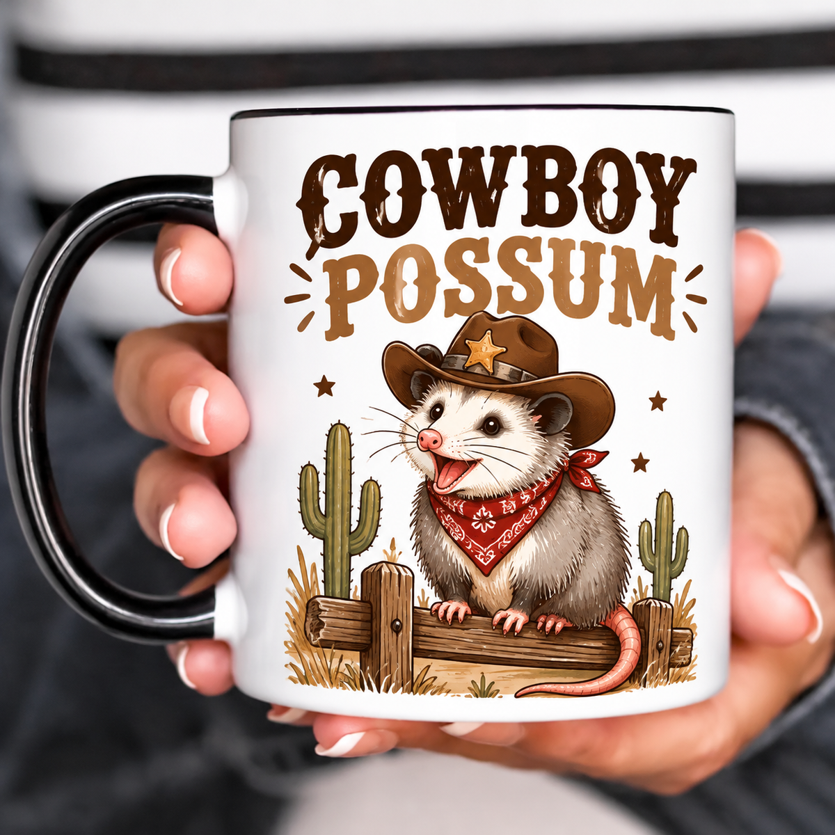 Funny Acent Mug Ln, Cowboy Possum Ceramic Drinkware For Western Style Kitchen Decor