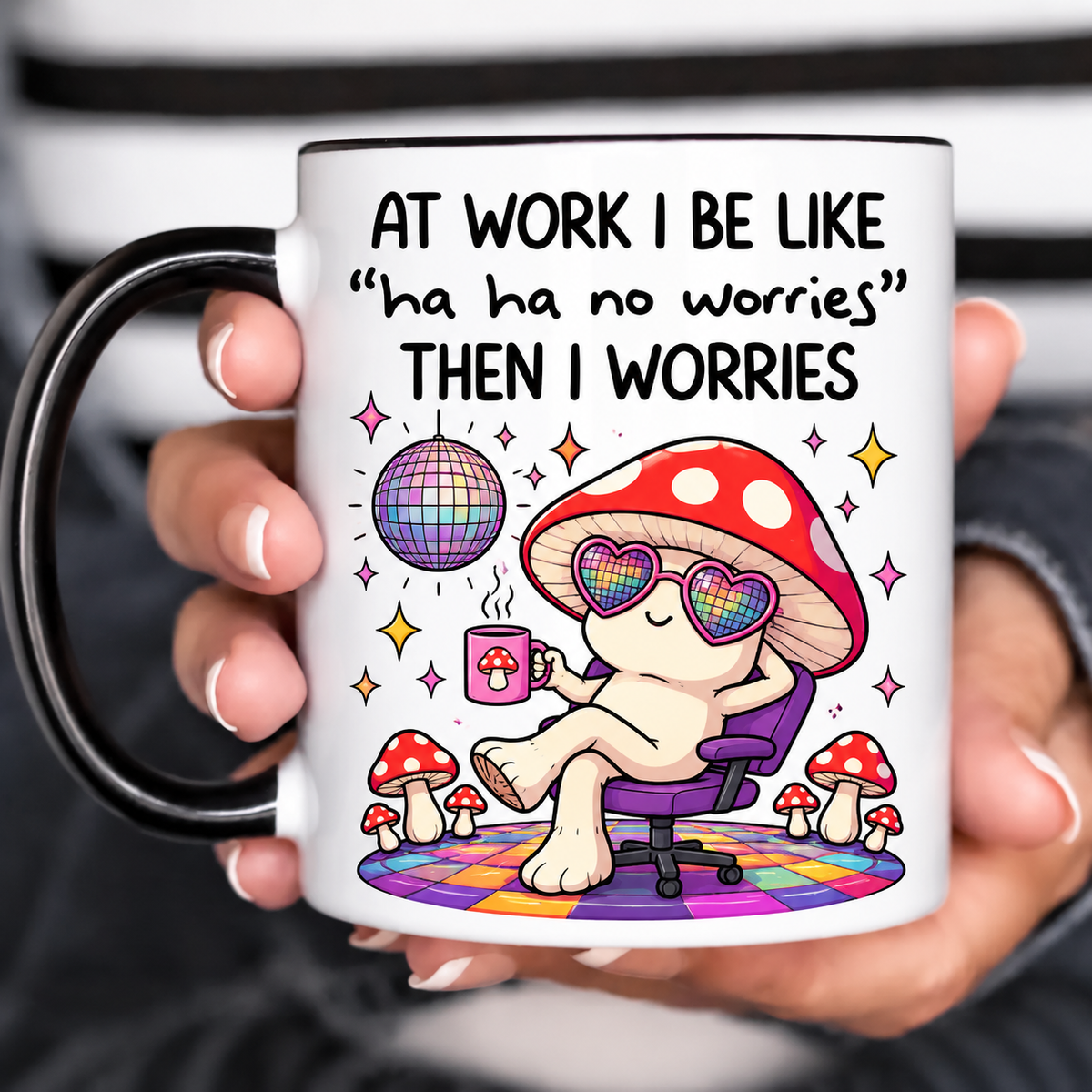 Funny Acent Mug Ln, Disco Mushroom Ceramic Drinkware For Retro Party Decor