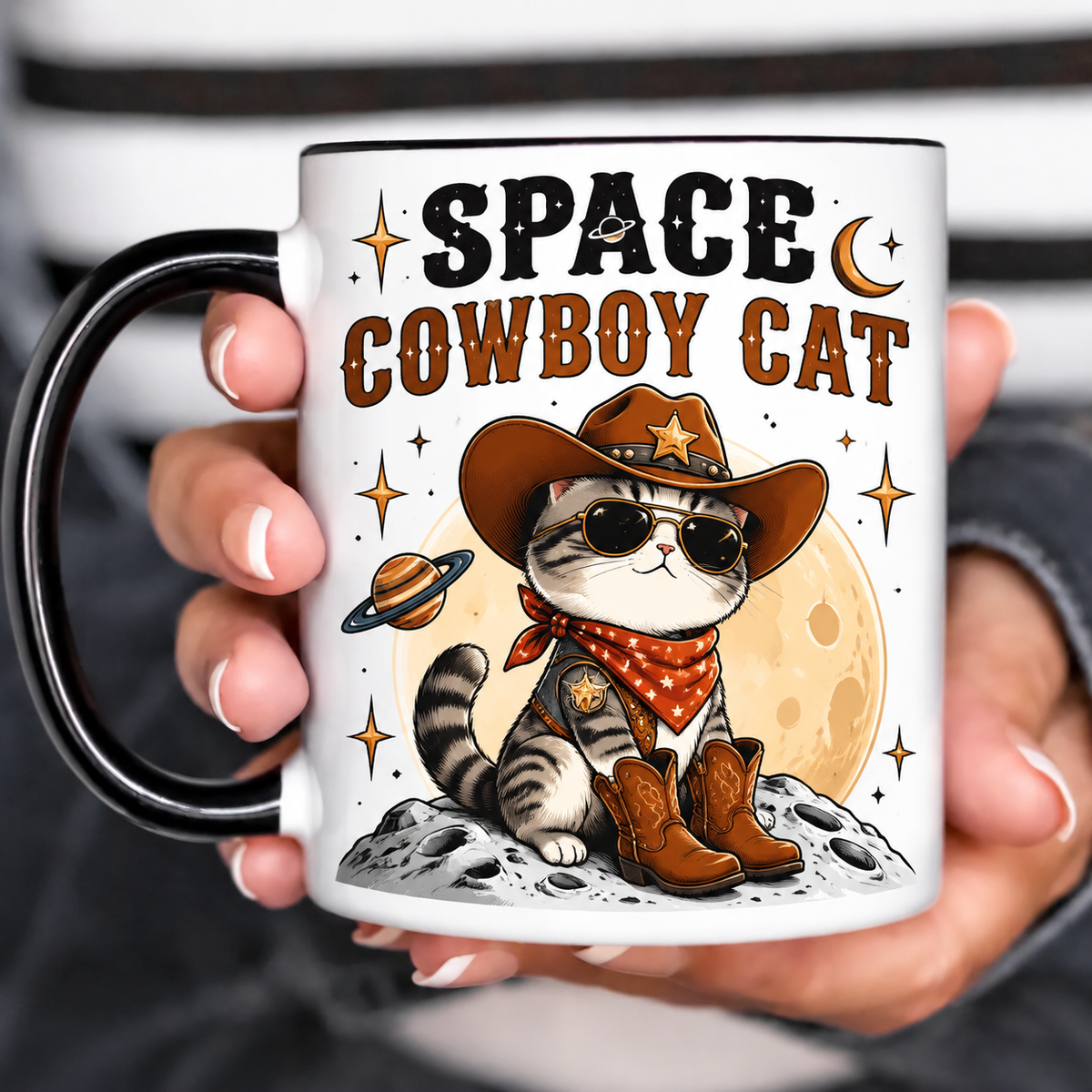 Funny Acent Mug Ln, Space Cowboy Cat Ceramic Drinkware For Cosmic Desk Decor