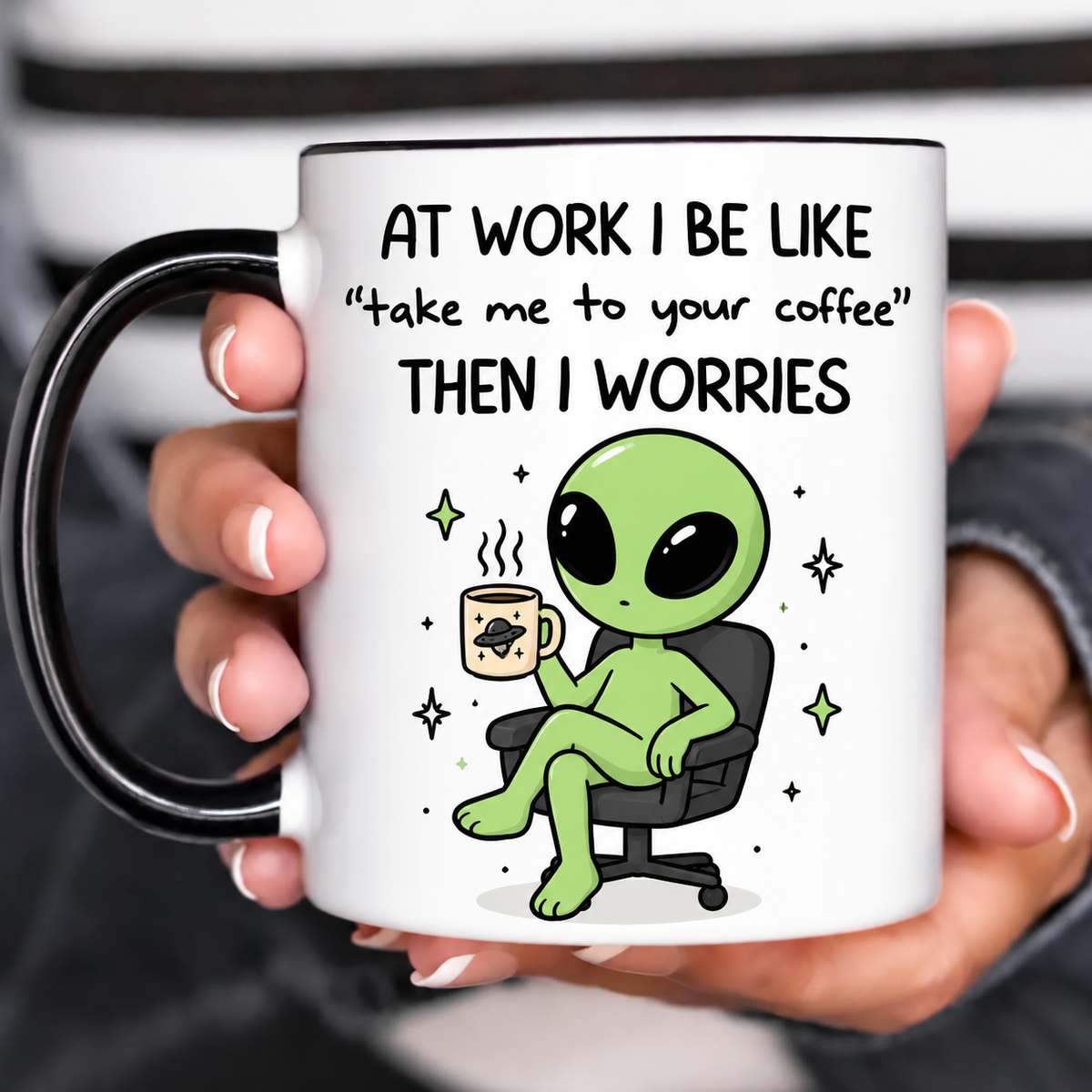 Funny Acent Mug Ln, Alien Drinking Coffee Ceramic Drinkware For Office Humor