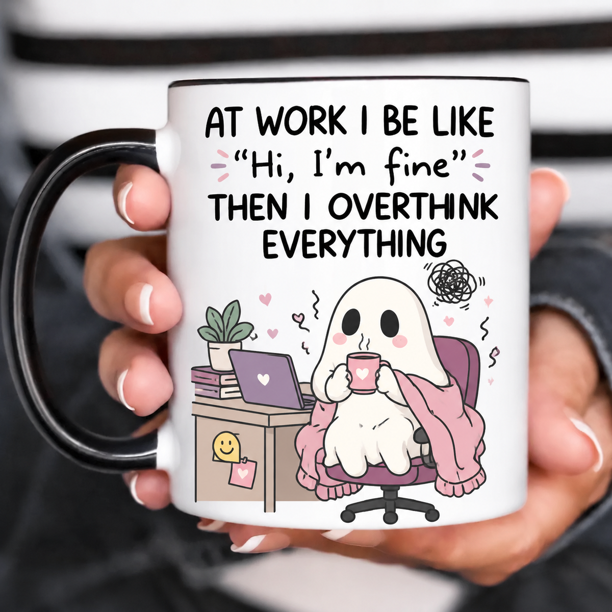 Funny Acent Mug Ln, Ghost With Social Anxiety Ceramic Drinkware For Introverts