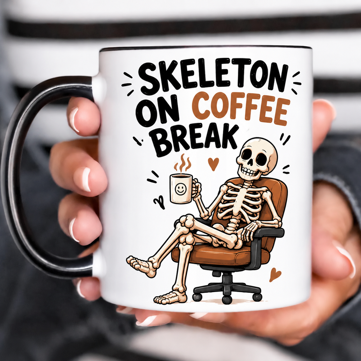 Funny Acent Mug Ln, Skeleton On Coffee Break Ceramic Drinkware For Workplace Humor