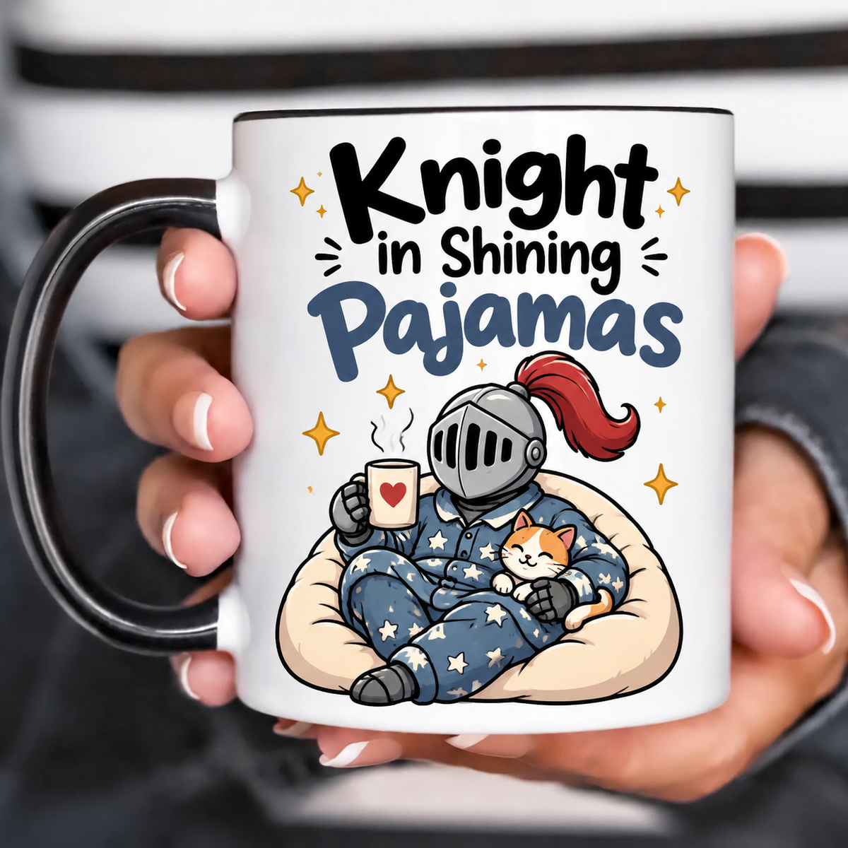 Funny Acent Mug Ln, Knight In Shining Pajamas Ceramic Drinkware For Cozy Mornings