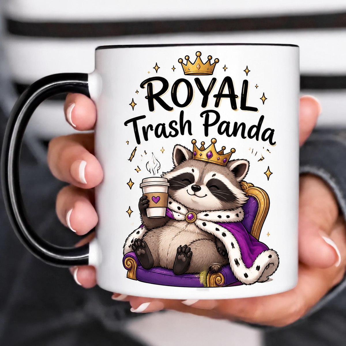 Funny Acent Mug Ln, Royal Trash Panda Ceramic Drinkware For Whimsical Desk Decor