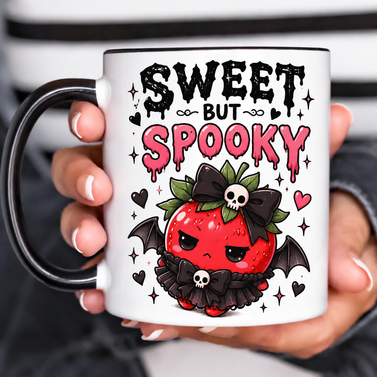 Funny Acent Mug Ln, Gothic Strawberry Ceramic Drinkware For Dark Academia Decor