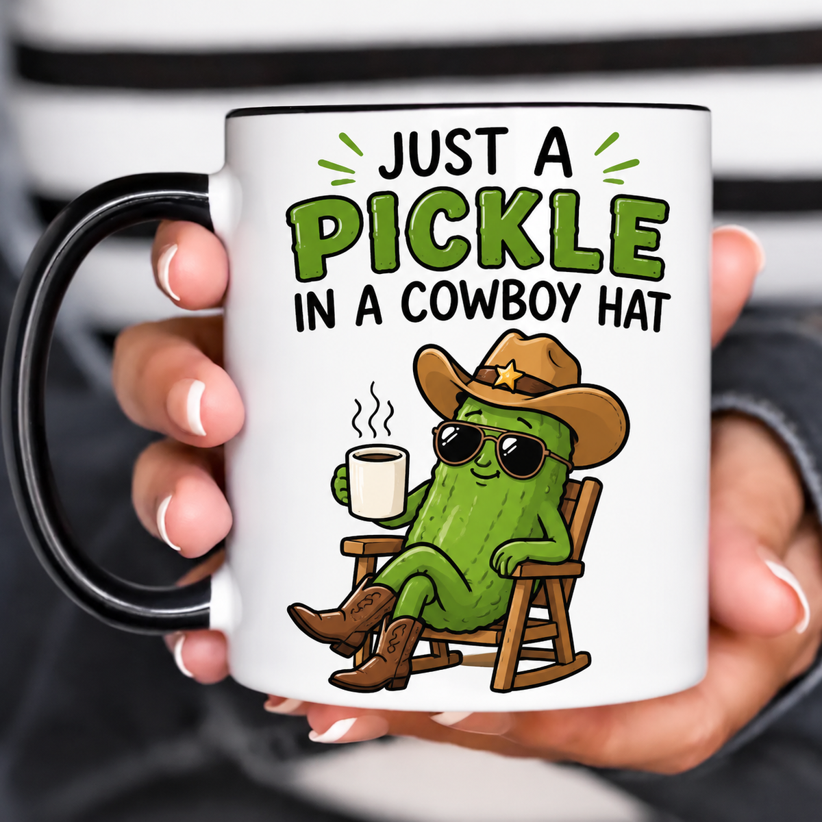 Pickle Cowboy Hat Funny Acent Mug Ln, Ceramic Drinkware For Kitchen Decor