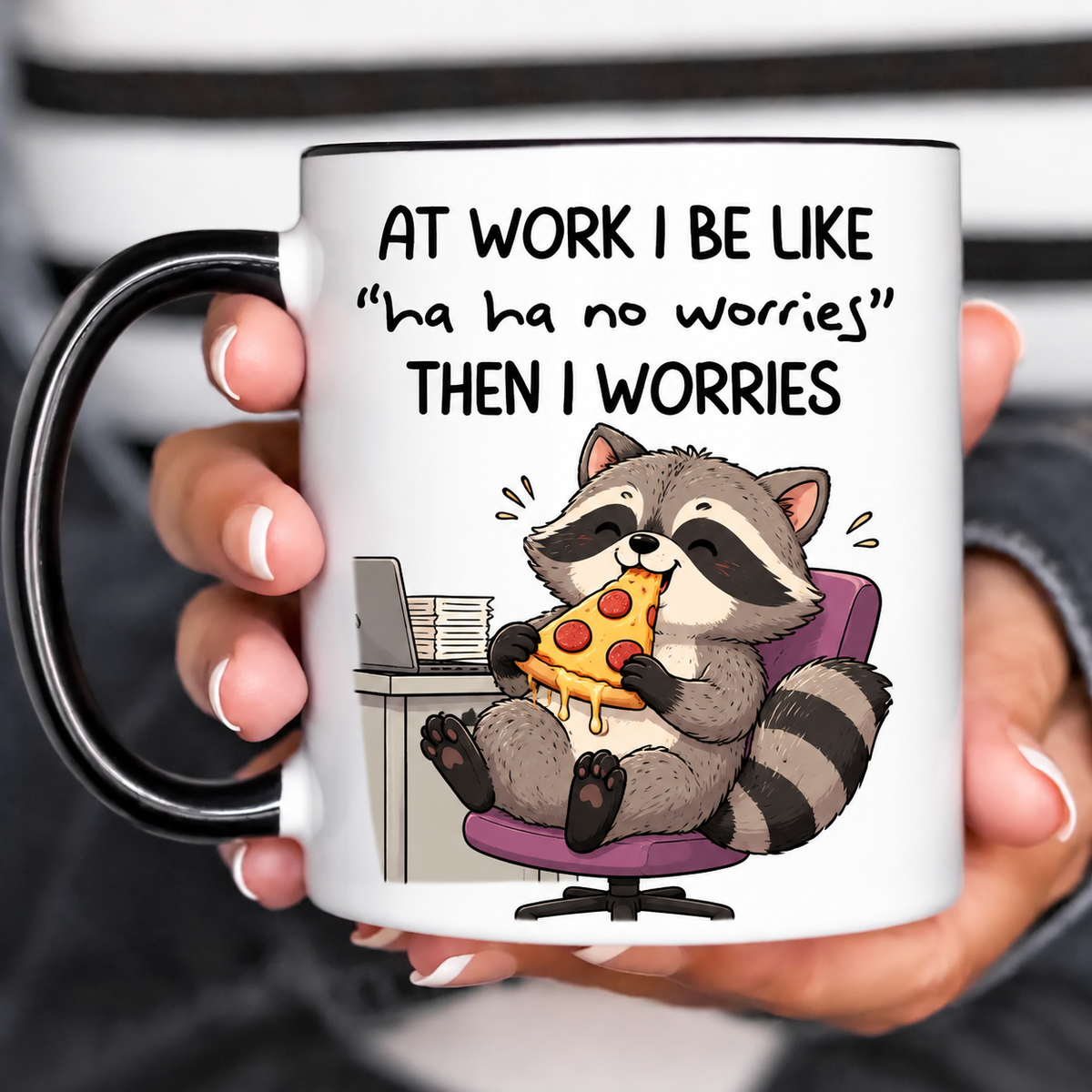 Pizza Eating Raccoon Funny Acent Mug Ln, Ceramic Snack Lover Drinkware