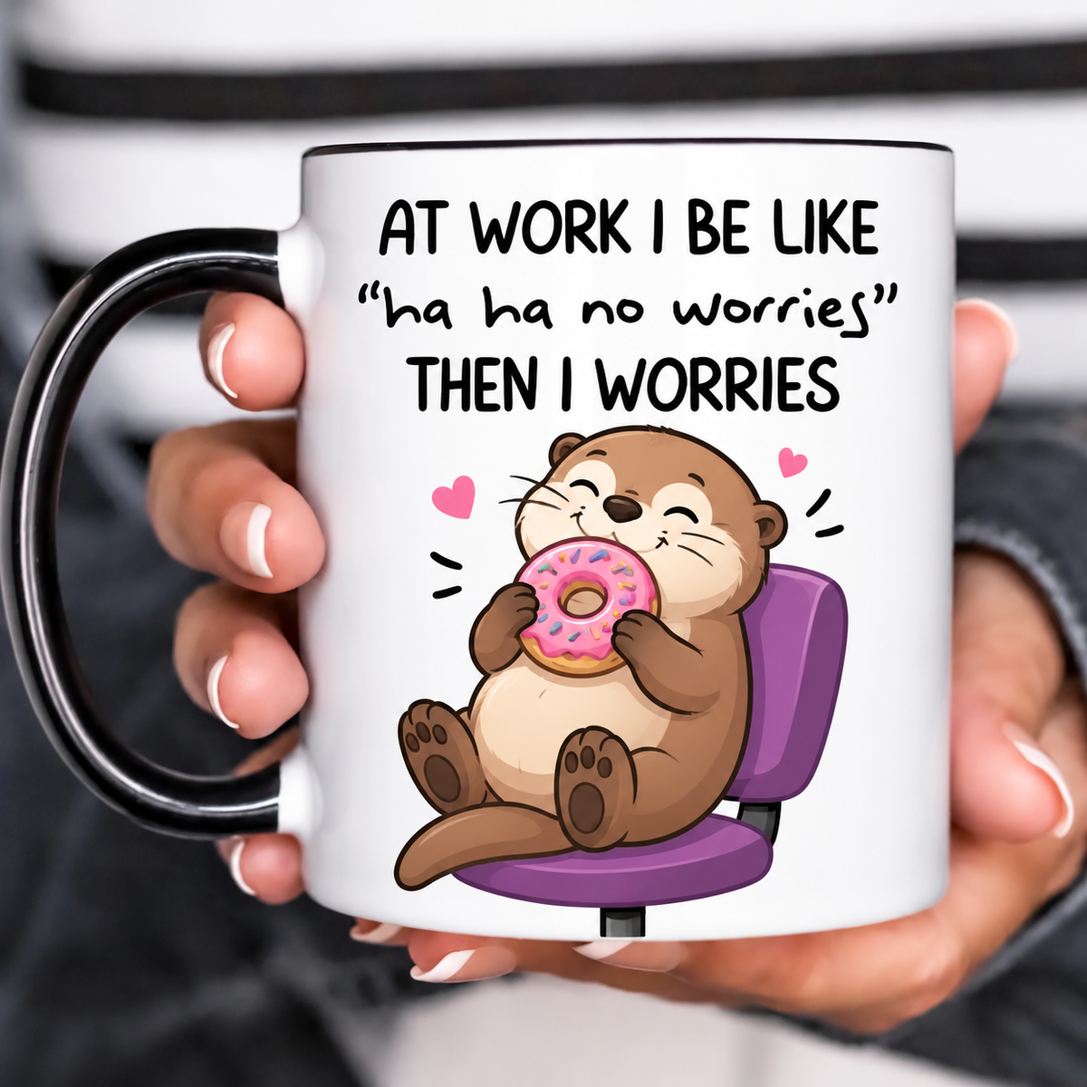 Donut Holding Otter Funny Acent Mug Ln, Ceramic Cute Animal Drinkware