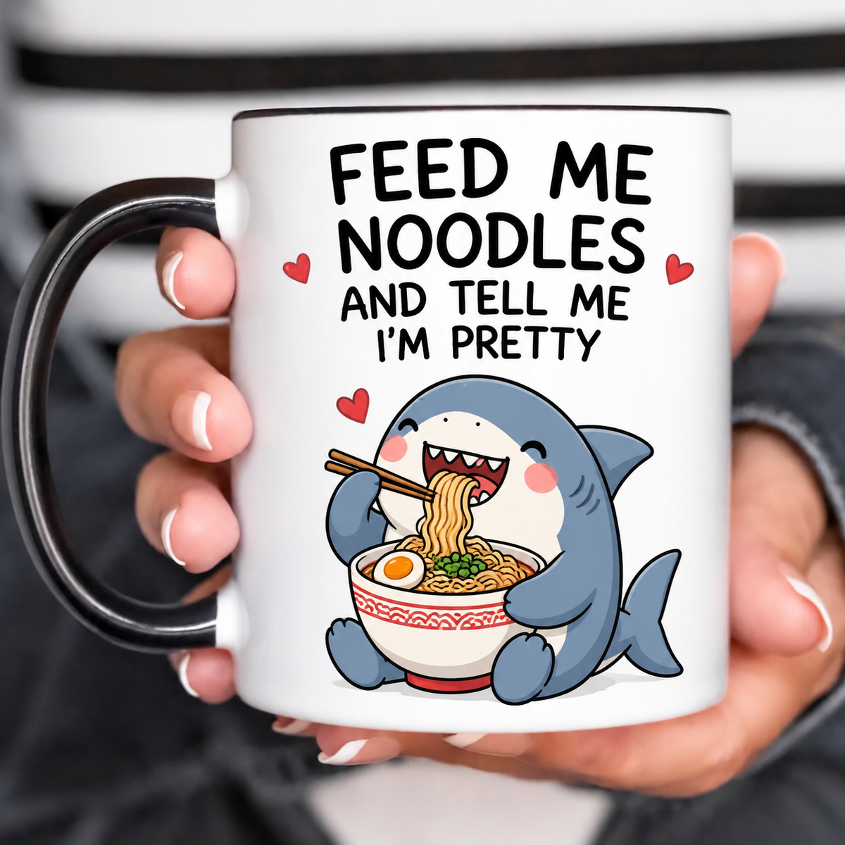 Noodle Eating Shark Funny Acent Mug Ln, Ceramic Ocean Animal Humor Drinkware