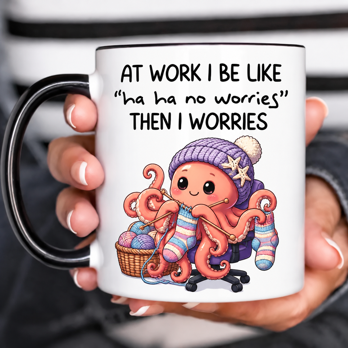 Knitting Socks Octopus Funny Acent Mug Ln, Ceramic Craft Lover Drinkware