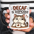 Funny Acent Mug Ln, Decaf Is Suspicious Ceramic Coffee Drinkware
