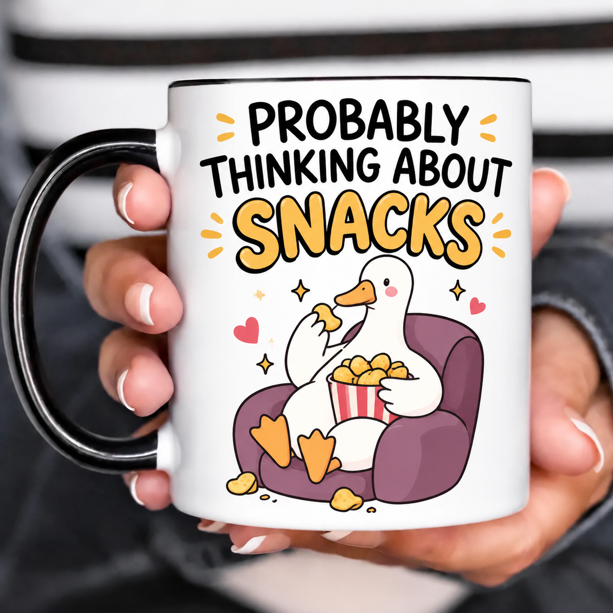 Funny Acent Mug Ln, Probably Thinking About Snacks Ceramic Drinkware