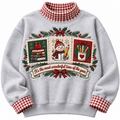 Teacher It's The Most Wonderful Time Of The Year HG AI Gingham Mock Neck Sweatshirt, Embroidered Christmas Stam