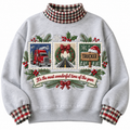 Trucker It's The Most Wonderful Time Of The Year HG AI Gingham Mock Neck Sweatshirt, Embroidered Christmas Stam