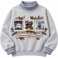 Pilot It's The Most Wonderful Time Of The Year HG AI Gingham Mock Neck Sweatshirt, Embroidered Christmas Stam