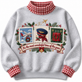 Flight Attendant It's The Most Wonderful Time Of The Year HG AI Gingham Mock Neck Sweatshirt, Embroidered Christmas Stam