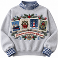 Merchant Marine It's The Most Wonderful Time Of The Year HG AI Gingham Mock Neck Sweatshirt, Embroidered Christmas Stam
