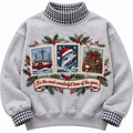 Commercial Fisherman It's The Most Wonderful Time Of The Year HG AI Gingham Mock Neck Sweatshirt, Embroidered Christmas