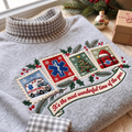 EMT It's The Most Wonderful Time Of The Year HG AI Gingham Mock Neck Sweatshirt, Embroidered Christmas Stam