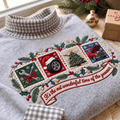 Mechanic It's The Most Wonderful Time Of The Year HG AI Gingham Mock Neck Sweatshirt, Embroidered Christmas Stam