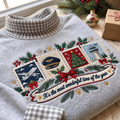 Pilot It's The Most Wonderful Time Of The Year HG AI Gingham Mock Neck Sweatshirt, Embroidered Christmas Stam
