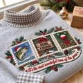 Fishing It's The Most Wonderful Time Of The Year HG AI Gingham Mock Neck Sweatshirt, Embroidered Christmas Stam
