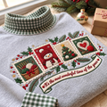 Crocheting It's The Most Wonderful Time Of The Year HG AI Gingham Mock Neck Sweatshirt, Embroidered Christmas Stam