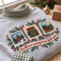 Hiking It's The Most Wonderful Time Of The Year HG AI Gingham Mock Neck Sweatshirt, Embroidered Christmas Stam