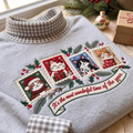 Cat Lover It's The Most Wonderful Time Of The Year HG AI Gingham Mock Neck Sweatshirt, Embroidered Christmas Stam