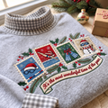Swimming It's The Most Wonderful Time Of The Year HG AI Gingham Mock Neck Sweatshirt, Embroidered Christmas Stam