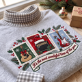 Guitarist It's The Most Wonderful Time Of The Year HG AI Gingham Mock Neck Sweatshirt, Embroidered Christmas Stam
