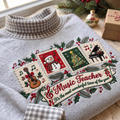 Music Teacher It's The Most Wonderful Time Of The Year HG AI Gingham Mock Neck Sweatshirt, Embroidered Christmas Stam
