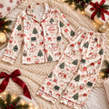 ICU Nurse Christmas Satin Pajama Set, HG AI Christmas PJs Sets, Christmas Pajamas, Holiday Pajama Set, Family Long